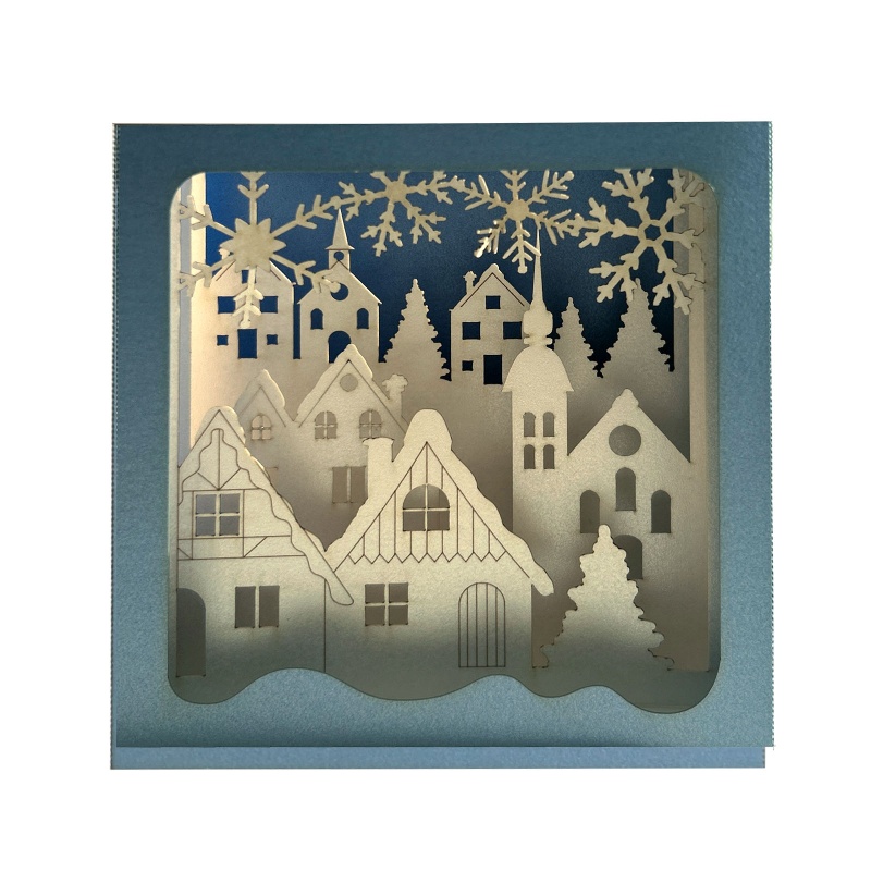 Carte pop-up Village sous la neige