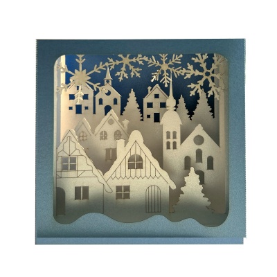 Carte pop-up Village sous la neige